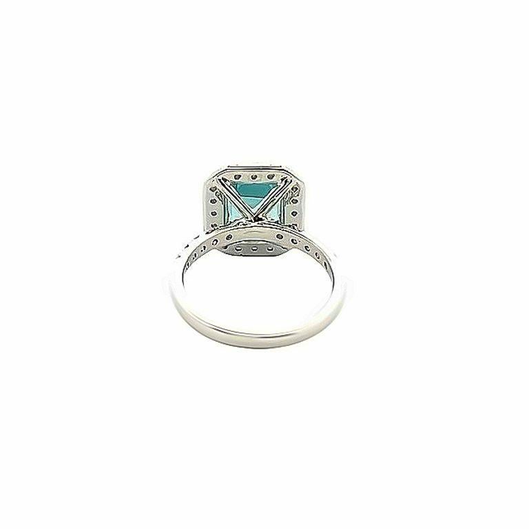 Emerald Shape Aquamarine 3.01 Ct Round Diamond 0.52 Cocktail Ring 14k White Gold In New Condition For Sale In New York, NY