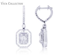 Emerald Shape Illusion Diamond Dangle Earring in 18 Karat White Gold