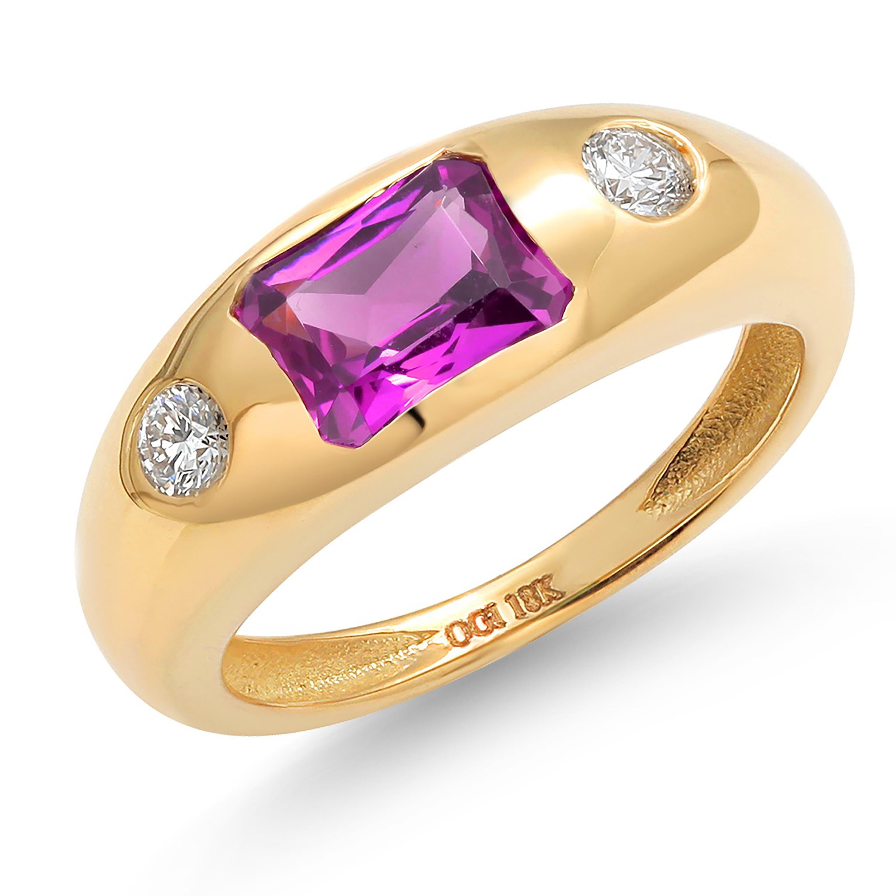 Women's Pink Sapphire Diamond 2.10 Carat Ring 18 Karat Yellow Gold Cocktail Ring