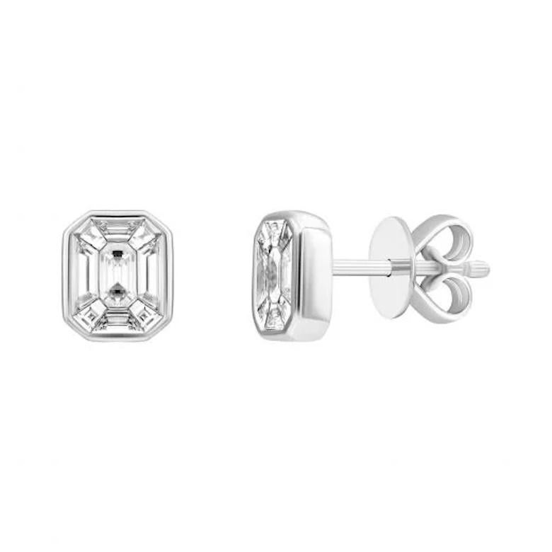 Smaragdförmiger Ohrstecker Diamant Weiß 18K Gold Ring für Sie Damen im Angebot