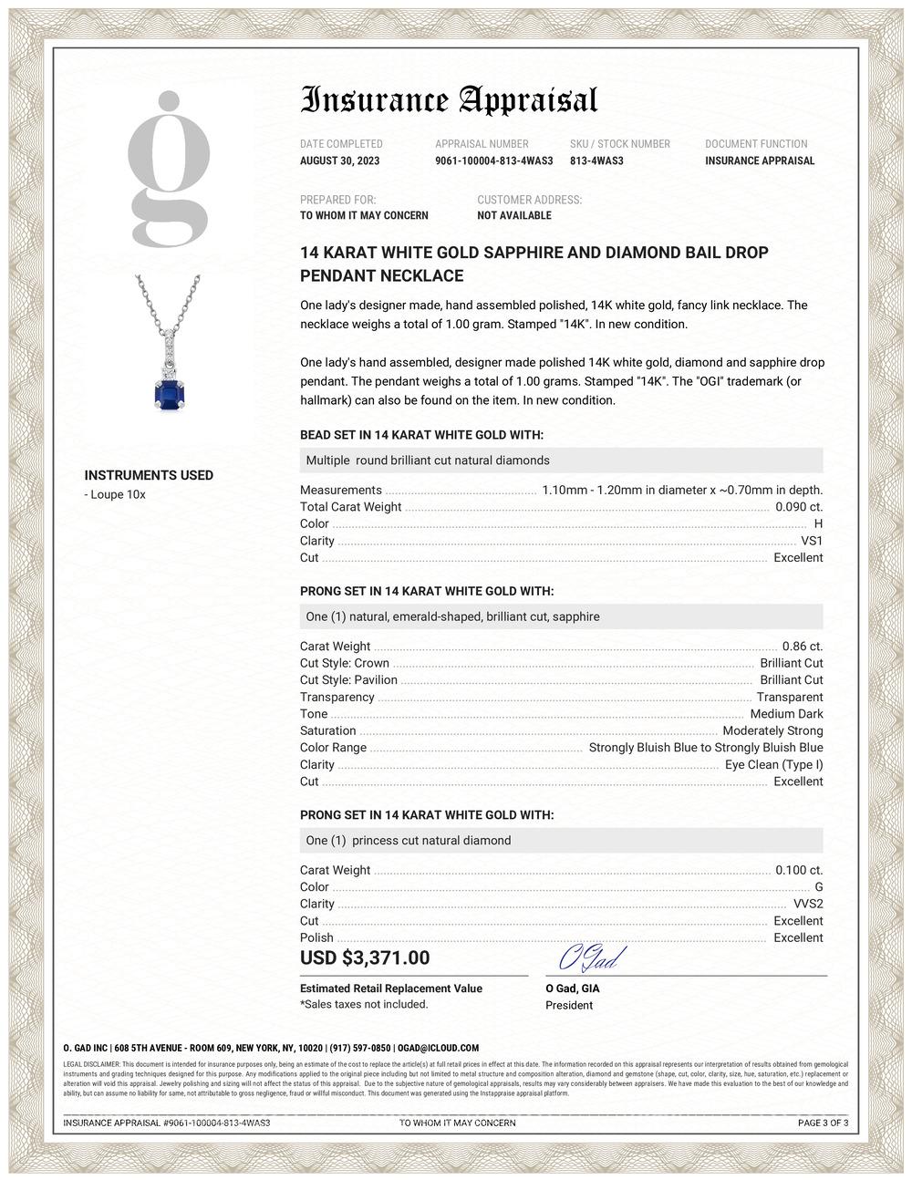 Contemporary Ceylon Sapphire Princess Diamond Diamond Bail 1.15 Carat Gold Pendant Necklace