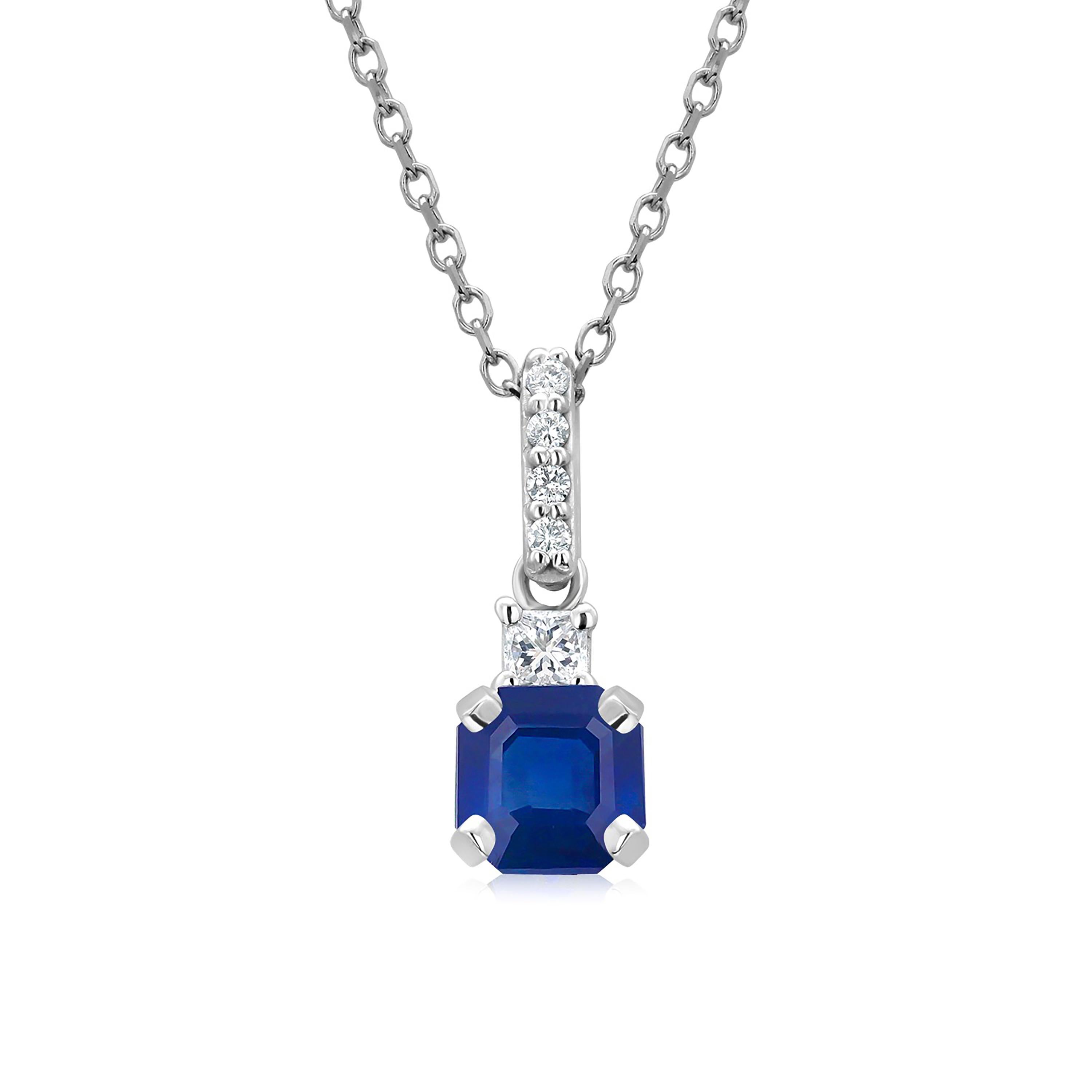 Ceylon Sapphire Princess Diamond Diamond Bail 1.15 Carat Gold Pendant Necklace In New Condition In New York, NY