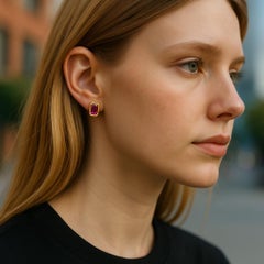 Rubí de Birmania en forma de esmeralda de 1,40 quilates Pendientes con bisel de oro de 14 quilates y 0,30 pulgadas