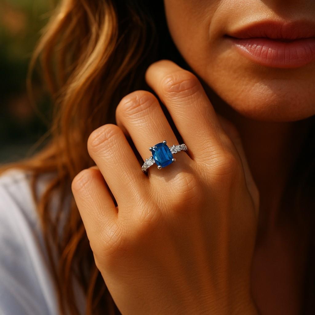 Introducing our stunning Eighteen Karat White Gold Emerald Shaped Diamonds weighing 0.36 carat and Emerald Shaped Ceylon Sapphire weighing 1.00 carat, Cocktail Ring! This exquisite piece of jewelry embodies elegance, sophistication, and timeless