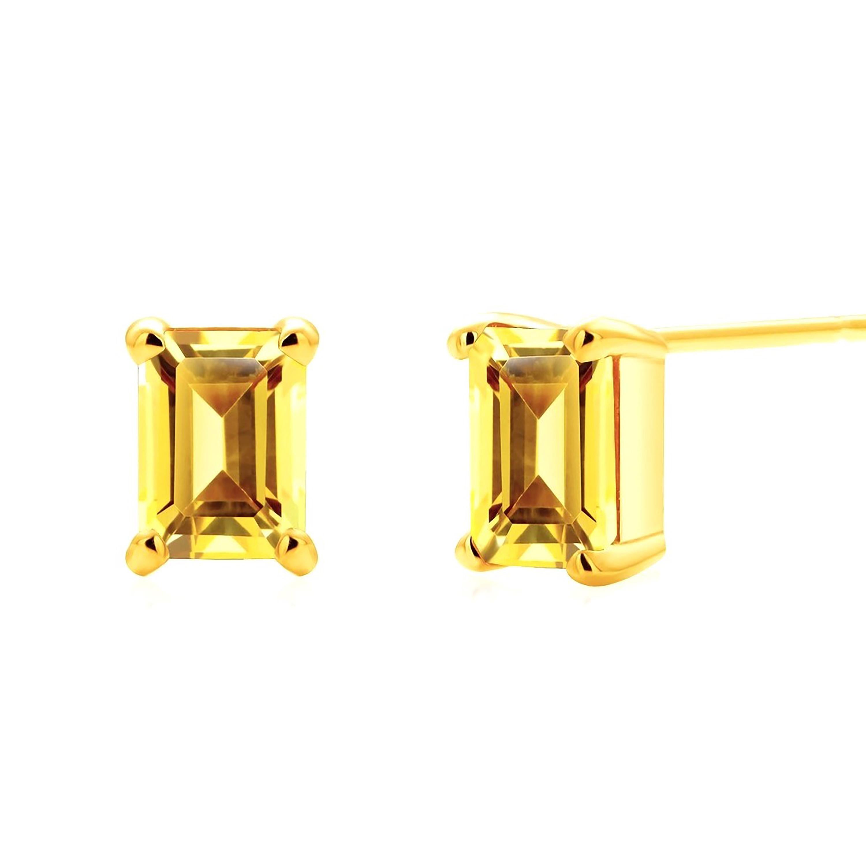 Emerald Shaped Ceylon Yellow Sapphire Gold Stud Earrings Weighing 1.70 Carats 1