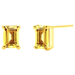 Emerald Shaped Ceylon Yellow Sapphire Gold Stud Earrings Weighing 1.70 Carats