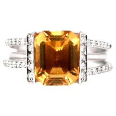 Smaragdförmiger Citrin Diamanten Ring Weißgold 18 Karat 