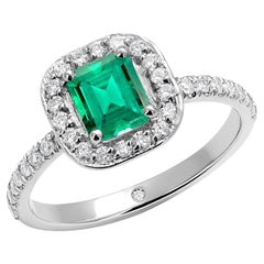 Emerald Shaped Colombia Emerald Diamond Platinum Cocktail Cluster Ring
