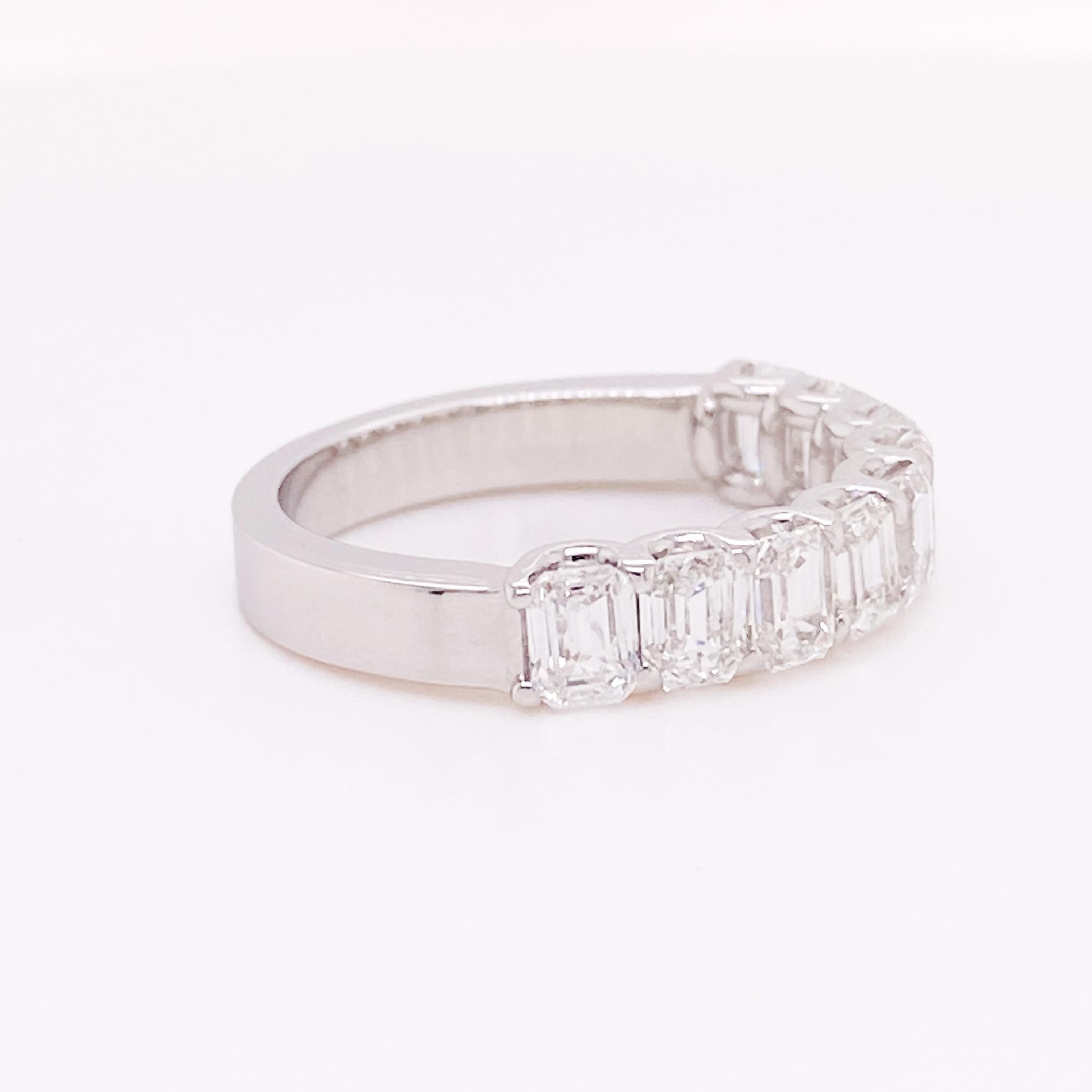 10 Emerald Cut Diamond Band w 2.40 Carats total weight. These diamonds are incredible w lux design and quality. The band is a simple design but incredibly classy. The emerald cut diamonds are VS1 clarity and E/F color.  The ring is made from high