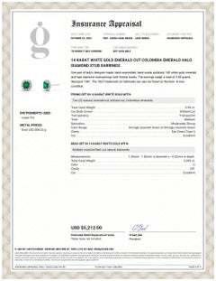 Emerald Shaped Emerald Diamond 1.20 Carat Halo White Gold 0.32 Inch Earrings