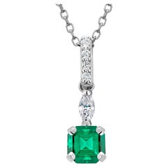 Emerald Shaped Emerald Marquise Diamond Diamond Bail Gold Pendant Necklace