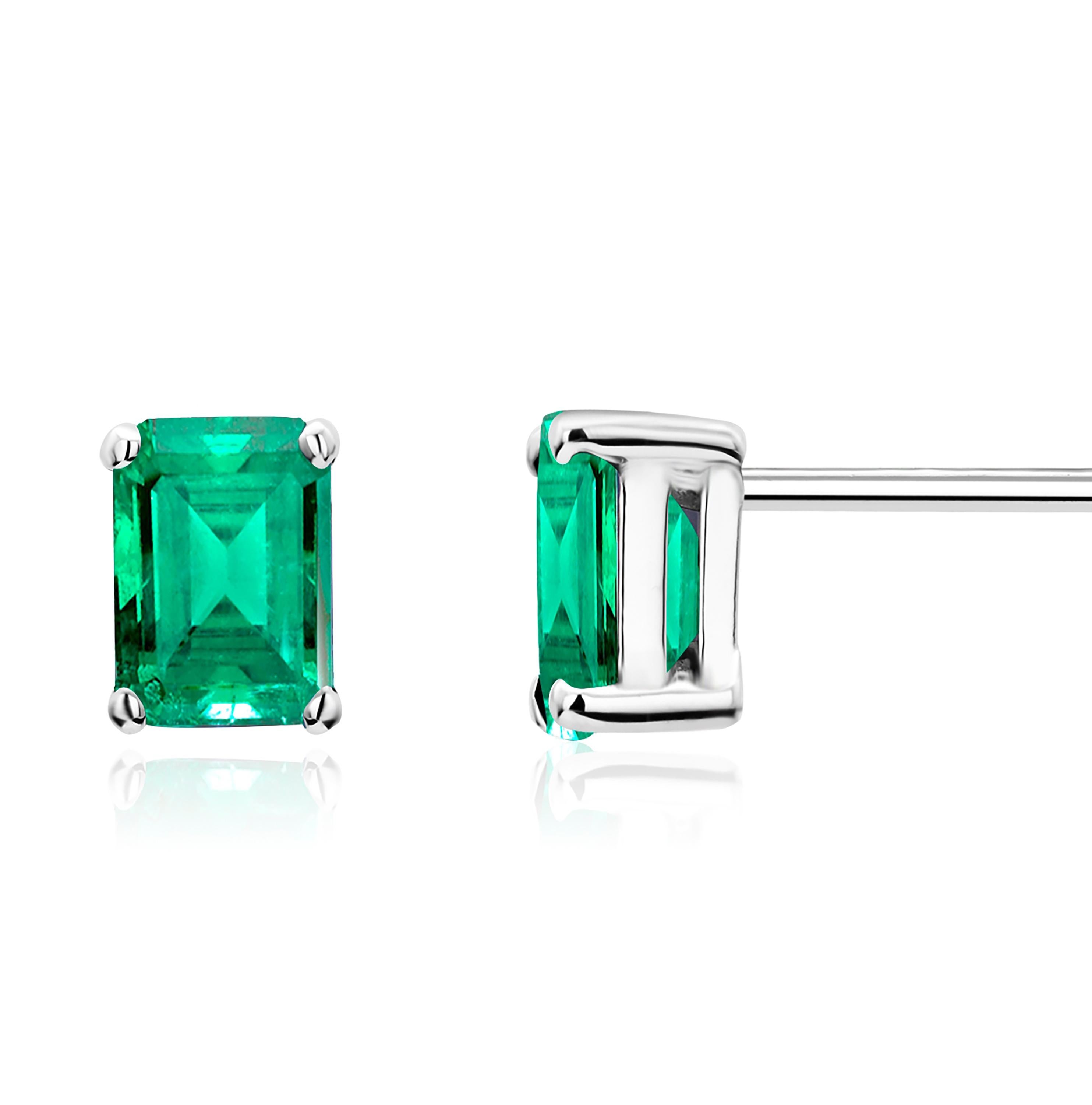 Emerald Cut Emerald Shaped Emerald White Gold Stud Earrings 