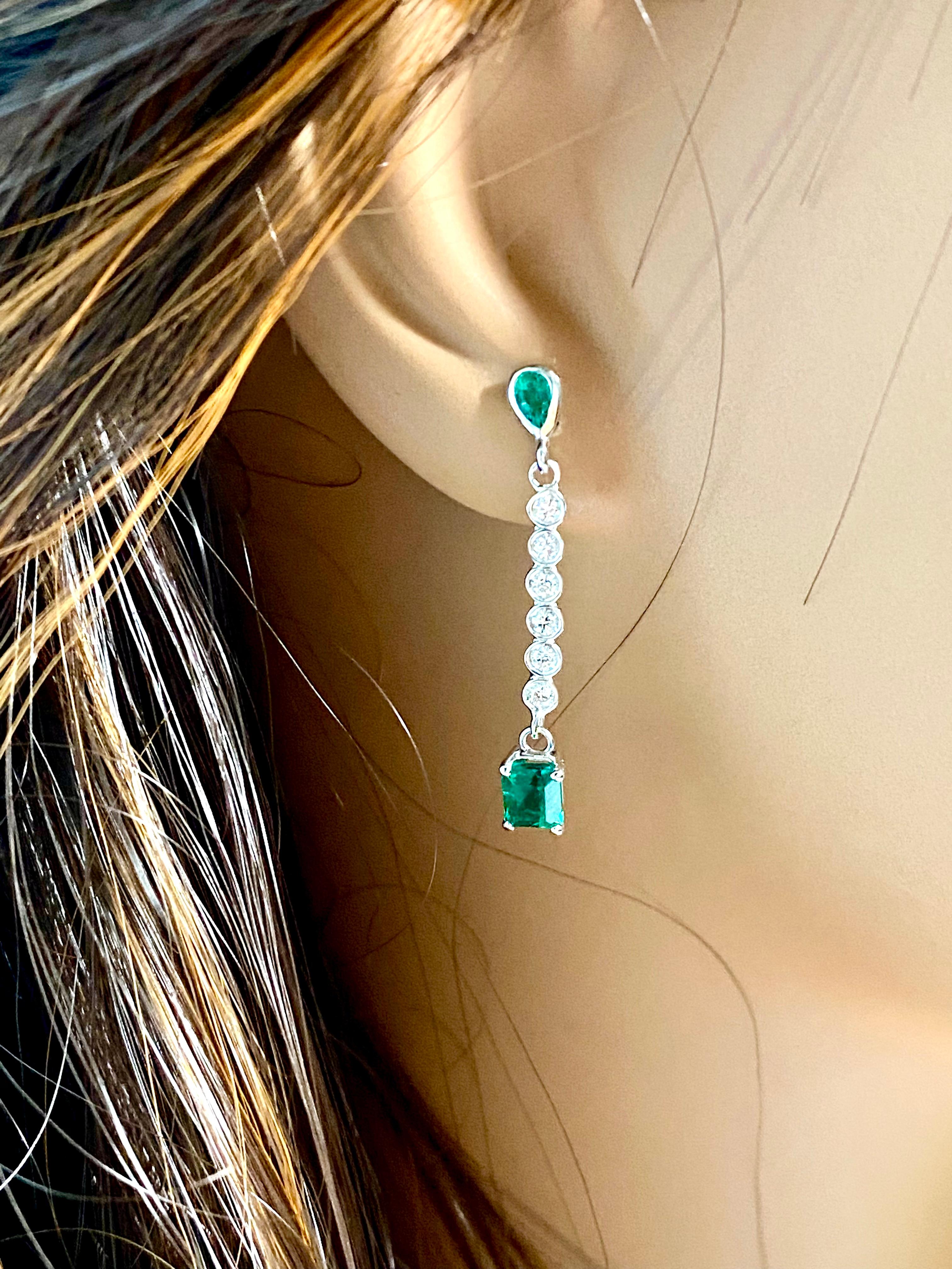 Emerald Cut Emerald Shaped Emeralds Pear Emeralds and Diamond Linear Drops Gold Earrings
