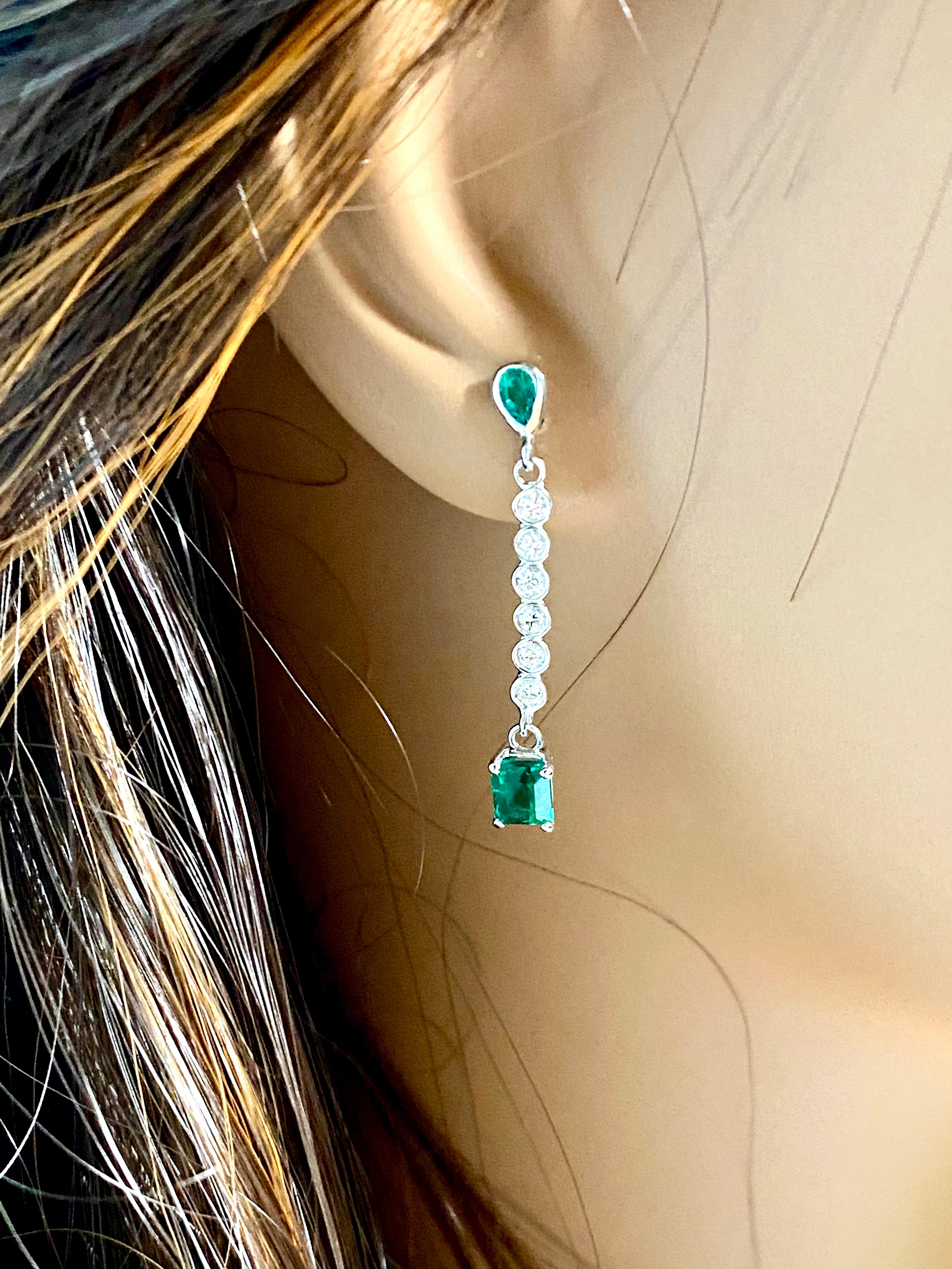 Emerald Shaped Emeralds Pear Emeralds and Diamond Linear Drops Gold Earrings 2