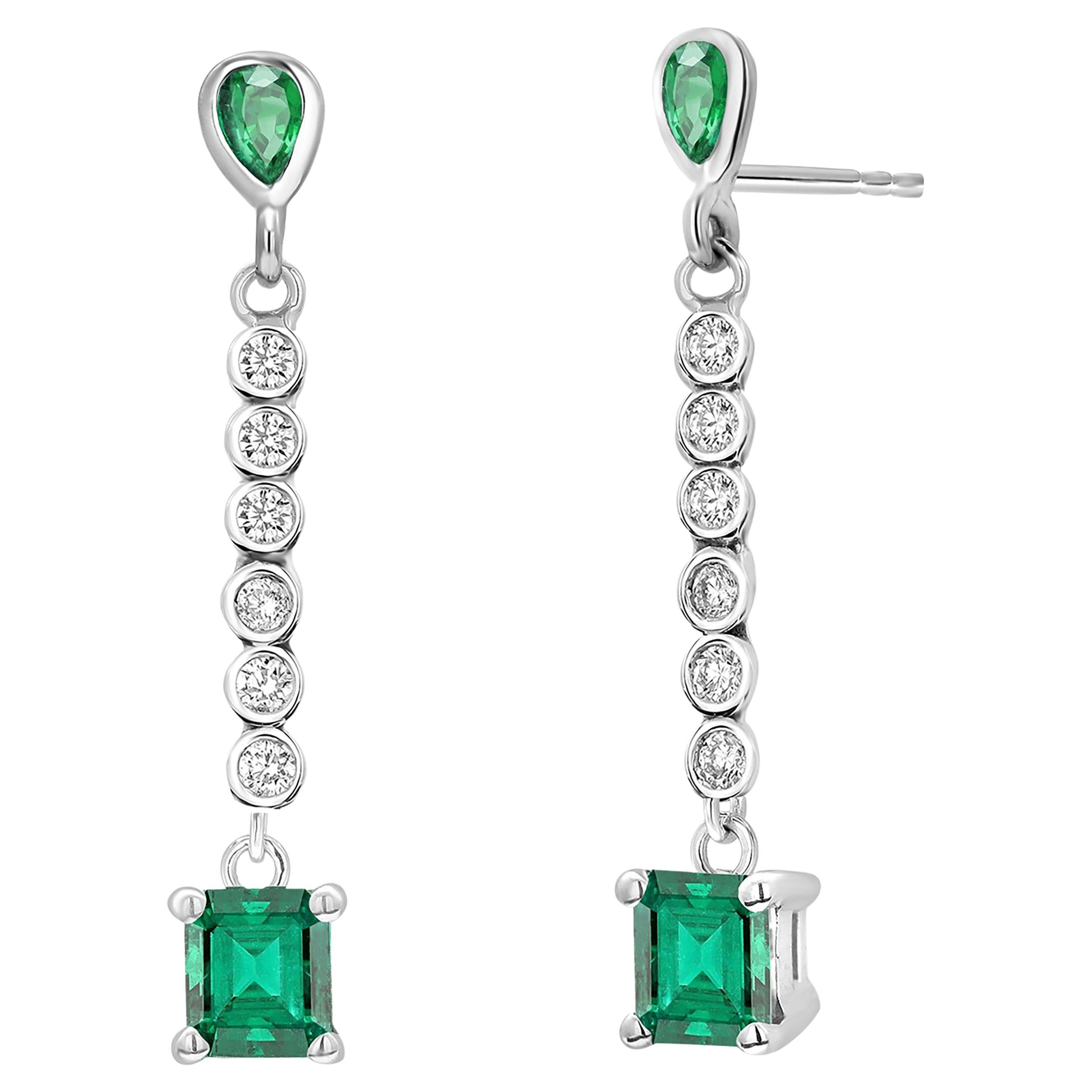 Emerald Shaped Emeralds Pear Emeralds and Diamond Linear Drops Gold Earrings