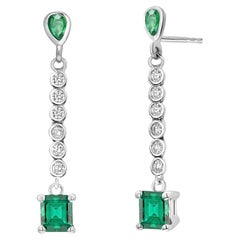 Emerald Shaped Emeralds Pear Emeralds and Diamond Linear Drops Gold Earrings