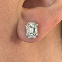 Emerald Shaped Illusion Set Diamond Stud Earrings, 1.61cttw in 18k Gold
