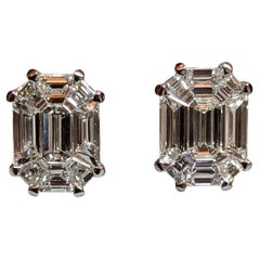 Emerald Shaped Illusion Set Diamond Stud Earrings, 1.61cttw in 18k Gold