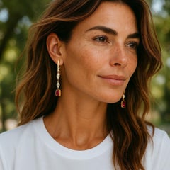 Emerald Shaped Ruby Marquise Diamond 2 Carat Shepherd 1.65 Inch Gold Earrings