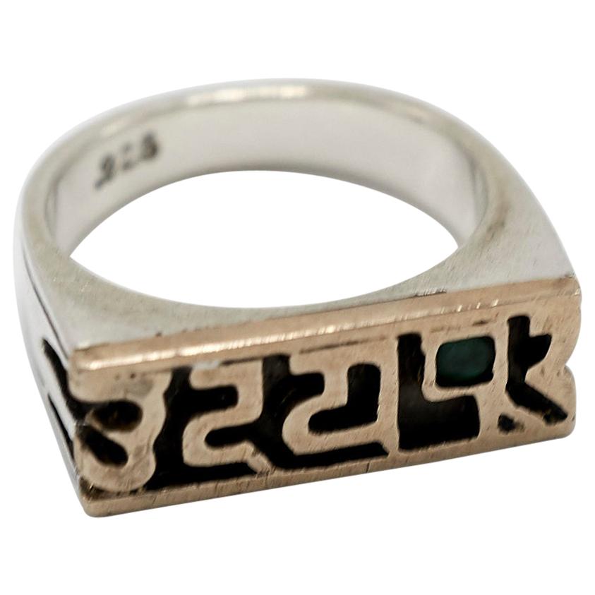 Emerald Sign Signet Ring Silver Gold For Sale
