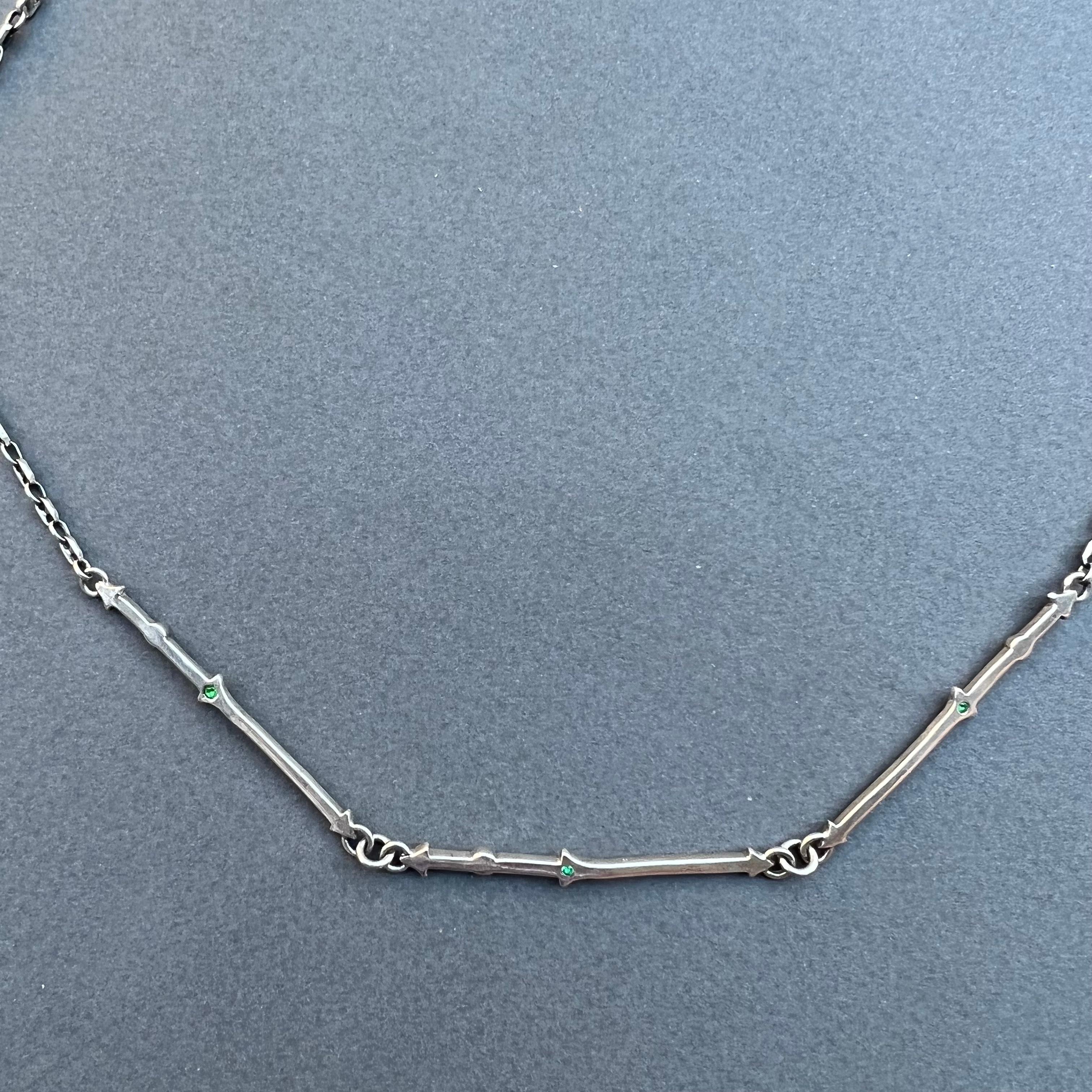 Emerald Silver Chain Pendant Necklace Choker J Dauphin For Sale 3