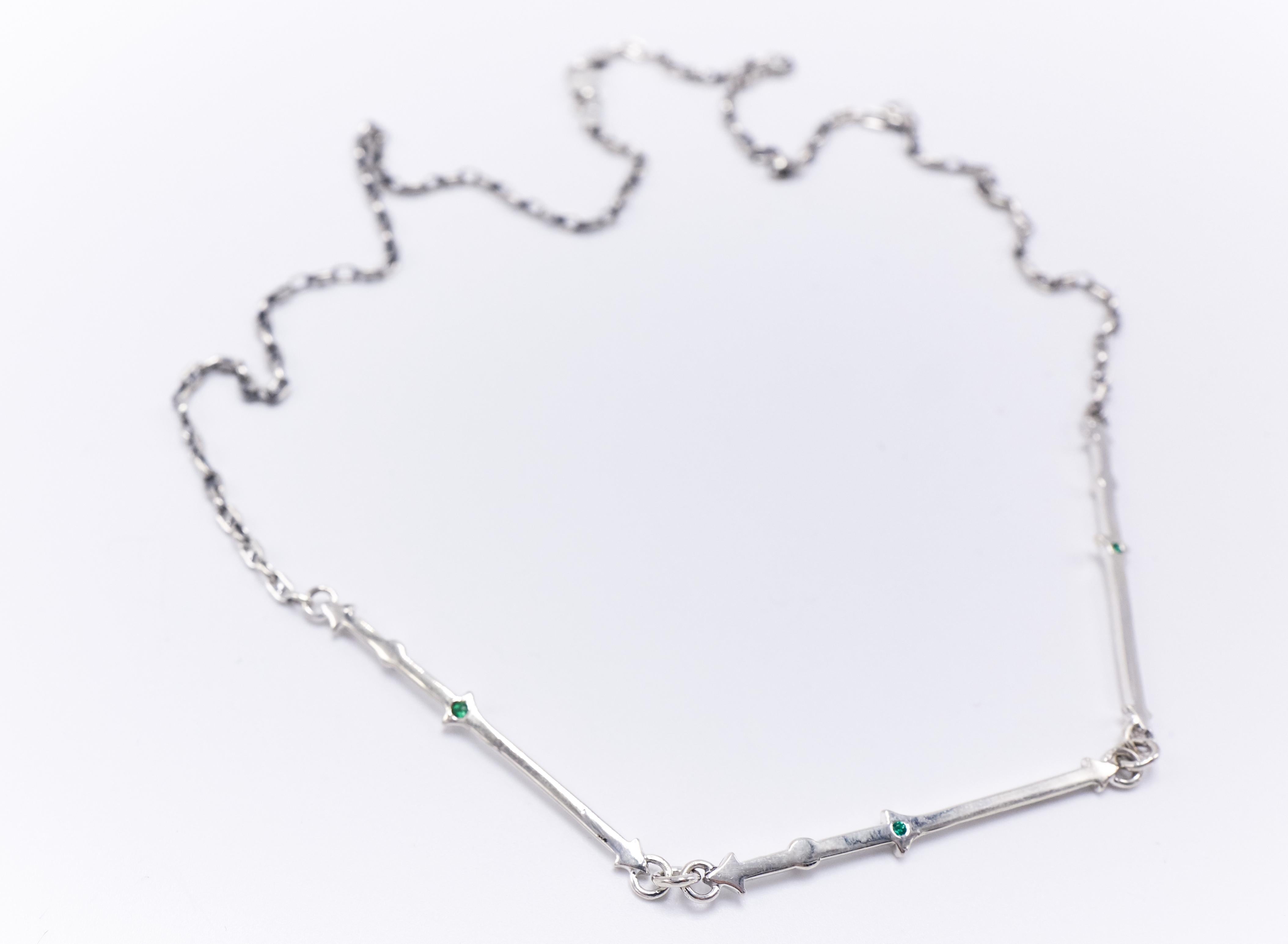 Emerald Silver Chain Pendant Necklace Choker J Dauphin In New Condition For Sale In Los Angeles, CA