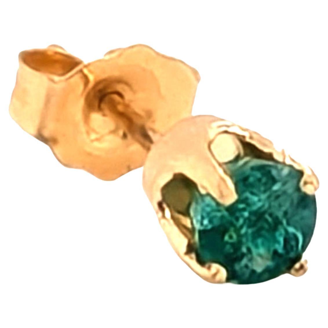 Emerald Single Stud Earring .25ct Round 14K Yellow Gold May Birthstone in vendita