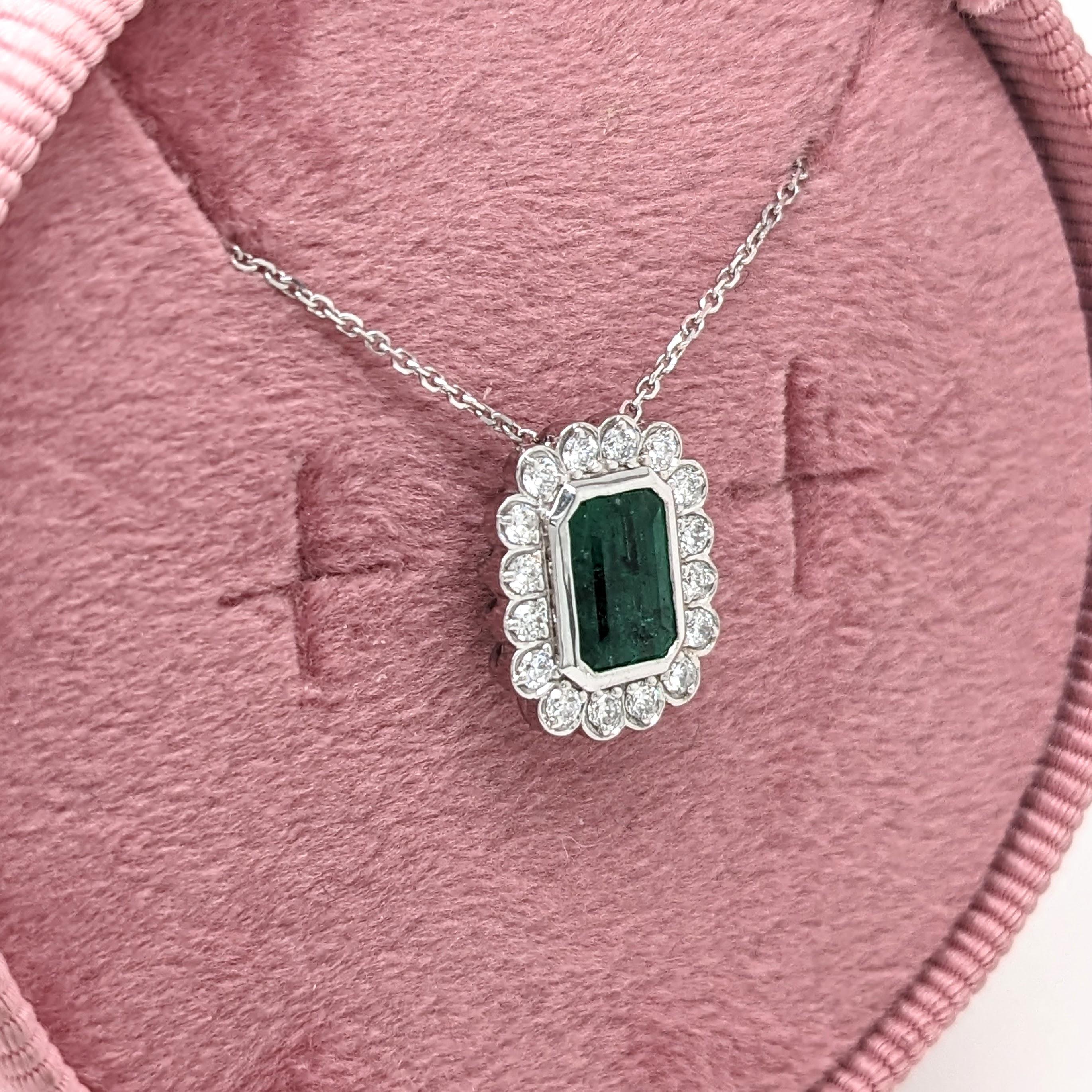 Emerald Slide Pendant Necklace w Natural Diamonds in Solid 14k White Gold EM 7x5 In New Condition For Sale In Columbus, OH