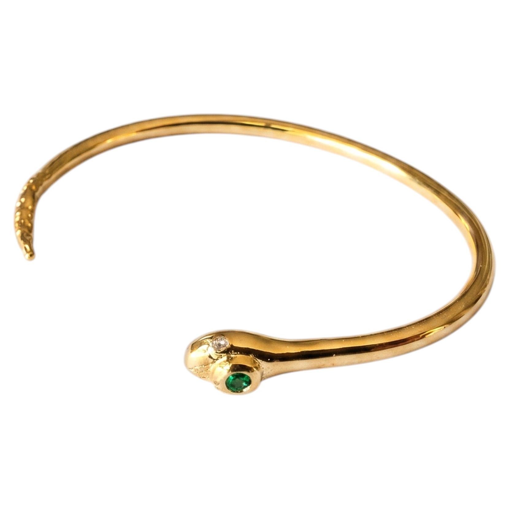 Snake Cuff Bracelet Emerald Diamond Gold Serpent Open Bangle
