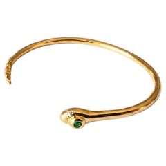 Pulsera tipo brazalete con forma de serpiente, de oro con esmeraldas y diamantes, tipo brazalete abierto