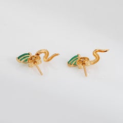 Orecchini a serpente con smeraldi, vintage, in oro giallo 18k, piccoli orecchini a bottone, gioielli a forma di serpente