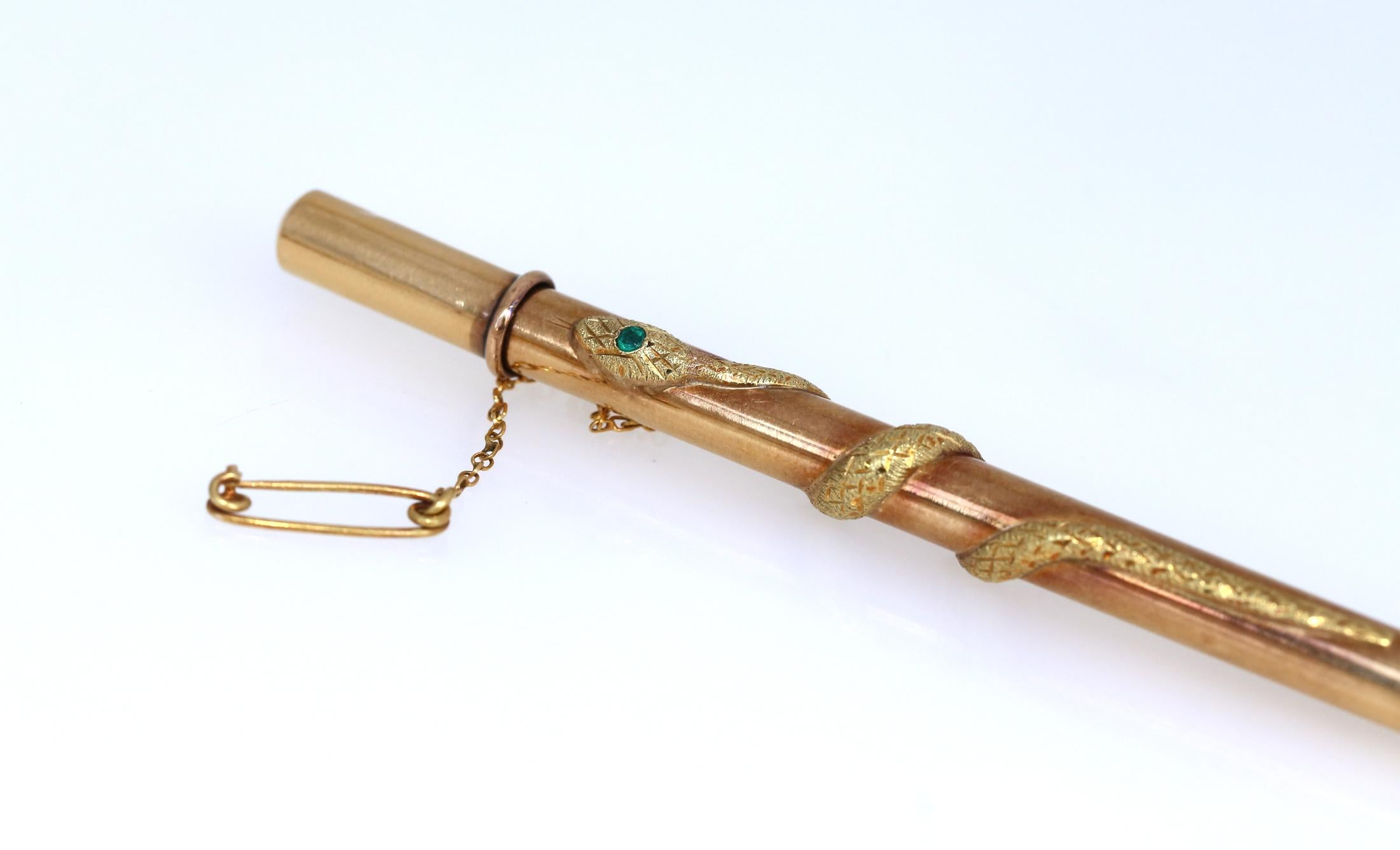 Emerald Snake Gold Pencil Case Brooch Pin, 1920 1