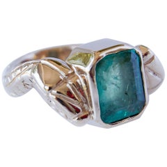 Emerald Snake Ring 14K Gold Double Serpent Baguette Cocktail Ring