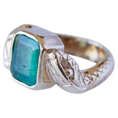 Emerald Snake Ring 14K Gold Double Serpent Baguette Cocktail Ring