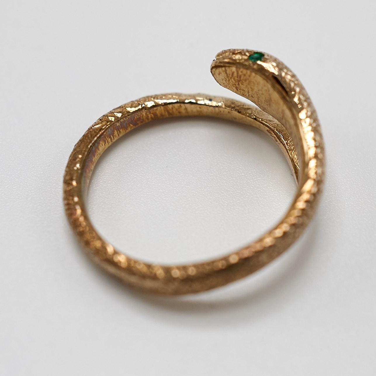 Contemporary Emerald Snake Ring Bronze Adjustable J Dauphin