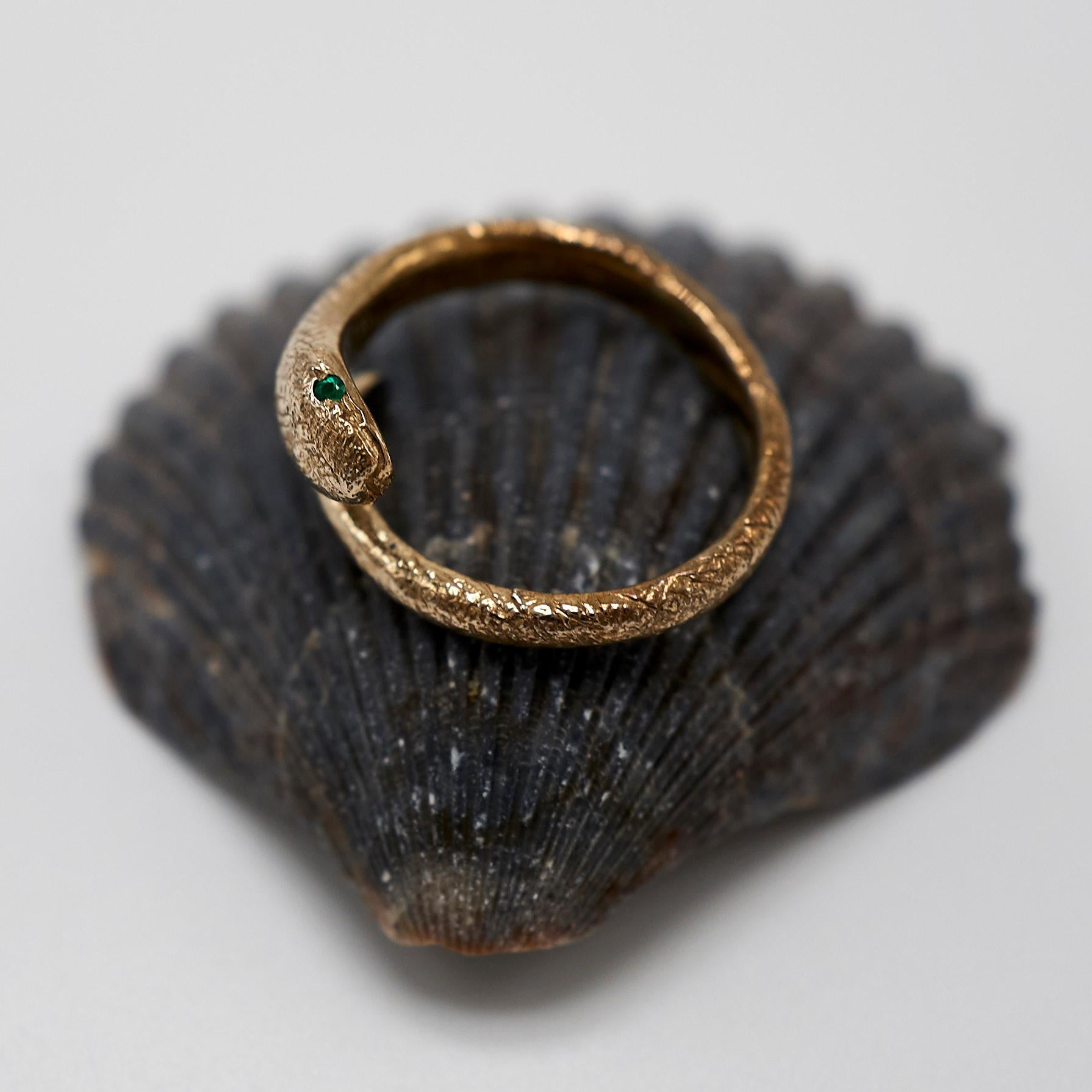Round Cut Emerald Snake Ring Bronze Adjustable J Dauphin