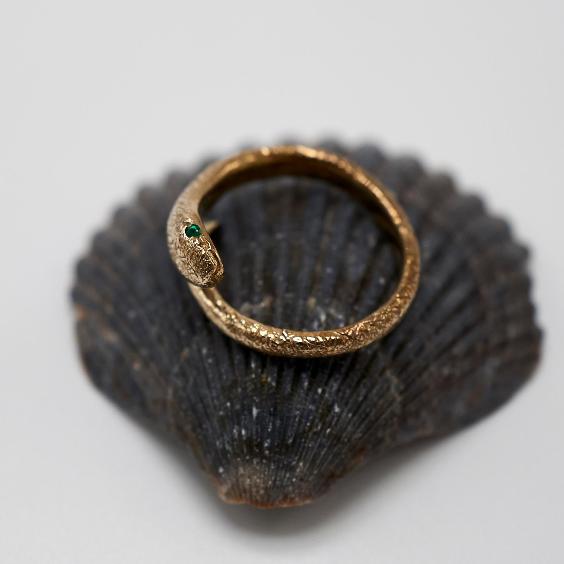 Emerald Snake Ring Bronze Adjustable J Dauphin In New Condition In Los Angeles, CA