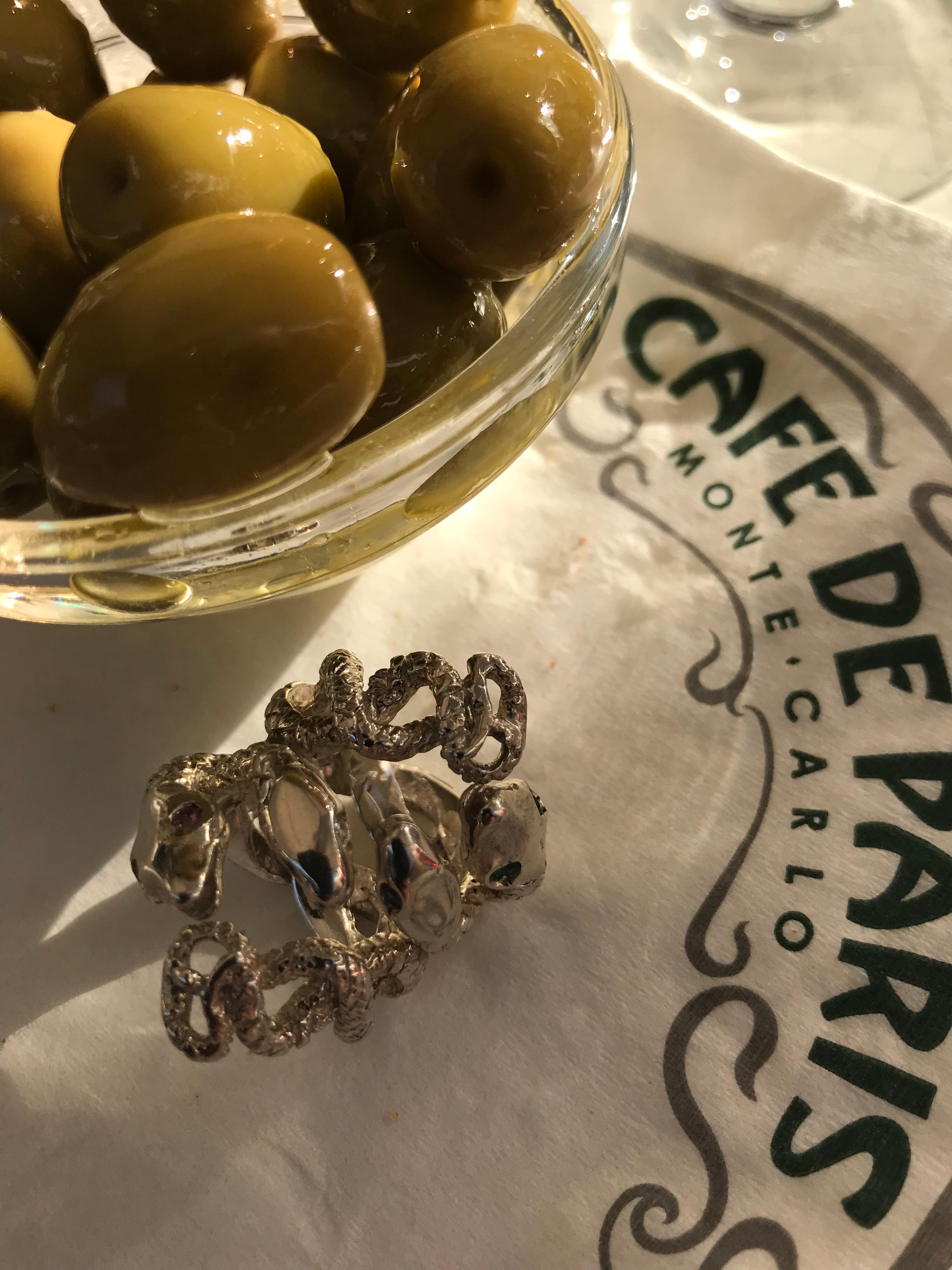 Smaragdschlangenring Cocktail Ring Bronze Einsie Statement-Ring J Dauphin im Zustand „Neu“ im Angebot in Los Angeles, CA