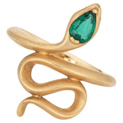 Emerald Snake Ring Diamond Eyes 18k Gold Sz 6.75 Serpent Estate Fine Jewelry