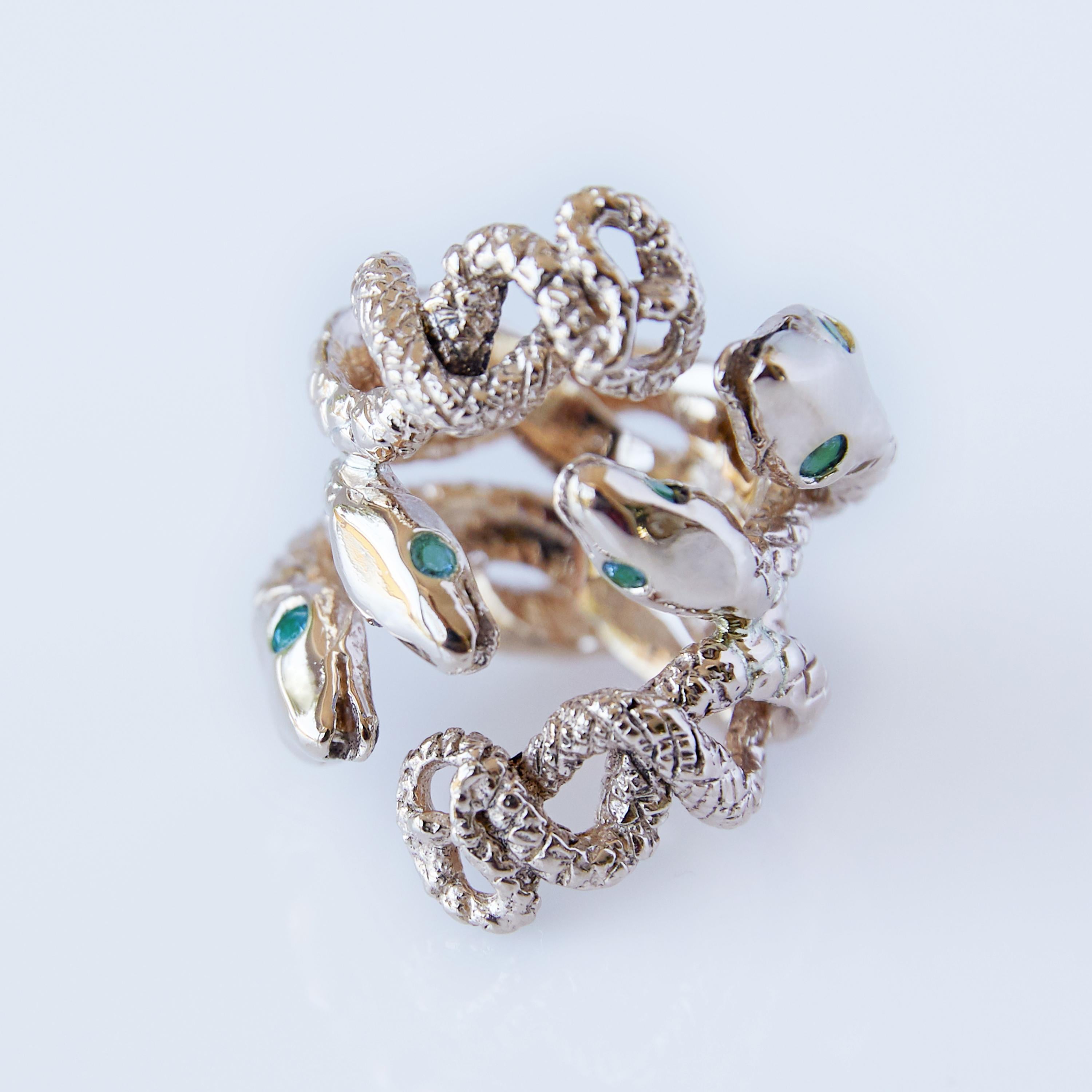Contemporary Emerald Snake Ring Gold Cocktail Ring J Dauphin For Sale