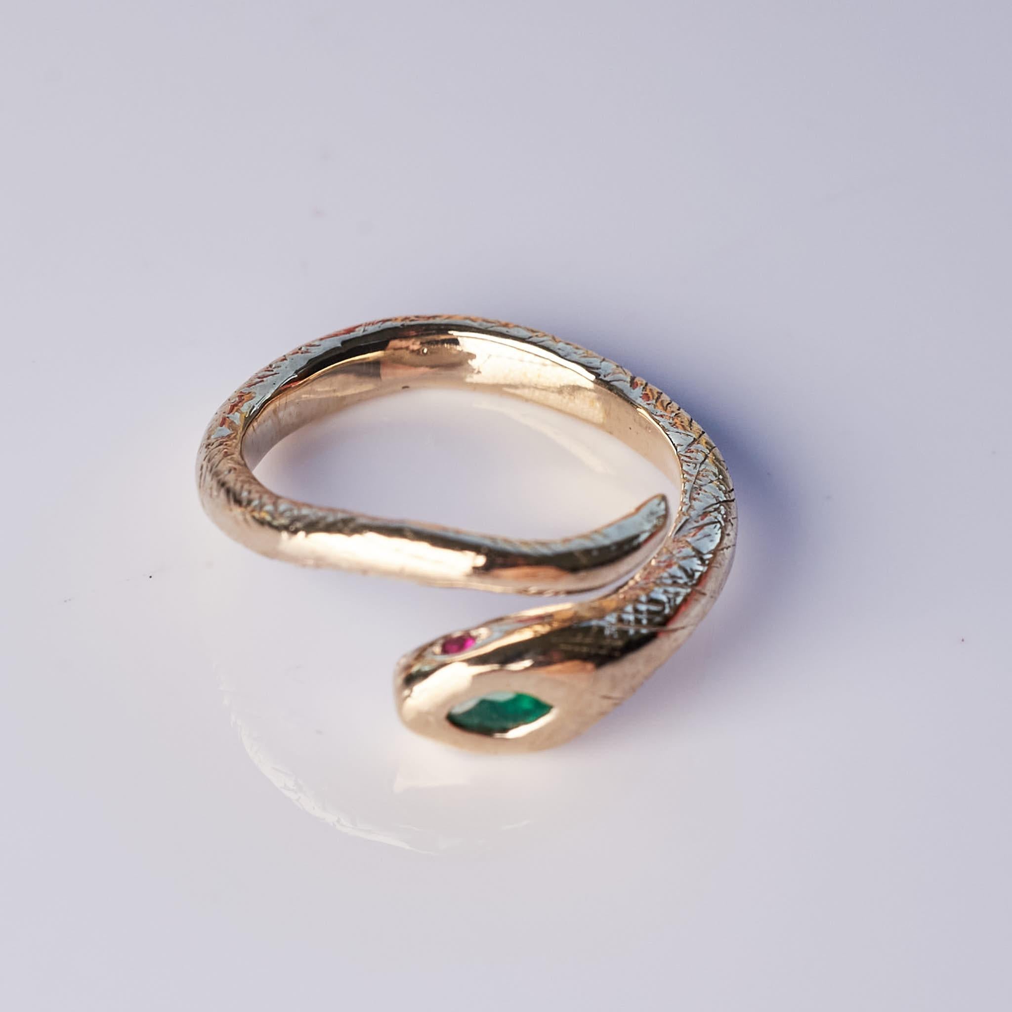 Emerald Snake Ring Gold Ruby Victorian Style Cocktail Adjustable J Dauphin For Sale 5