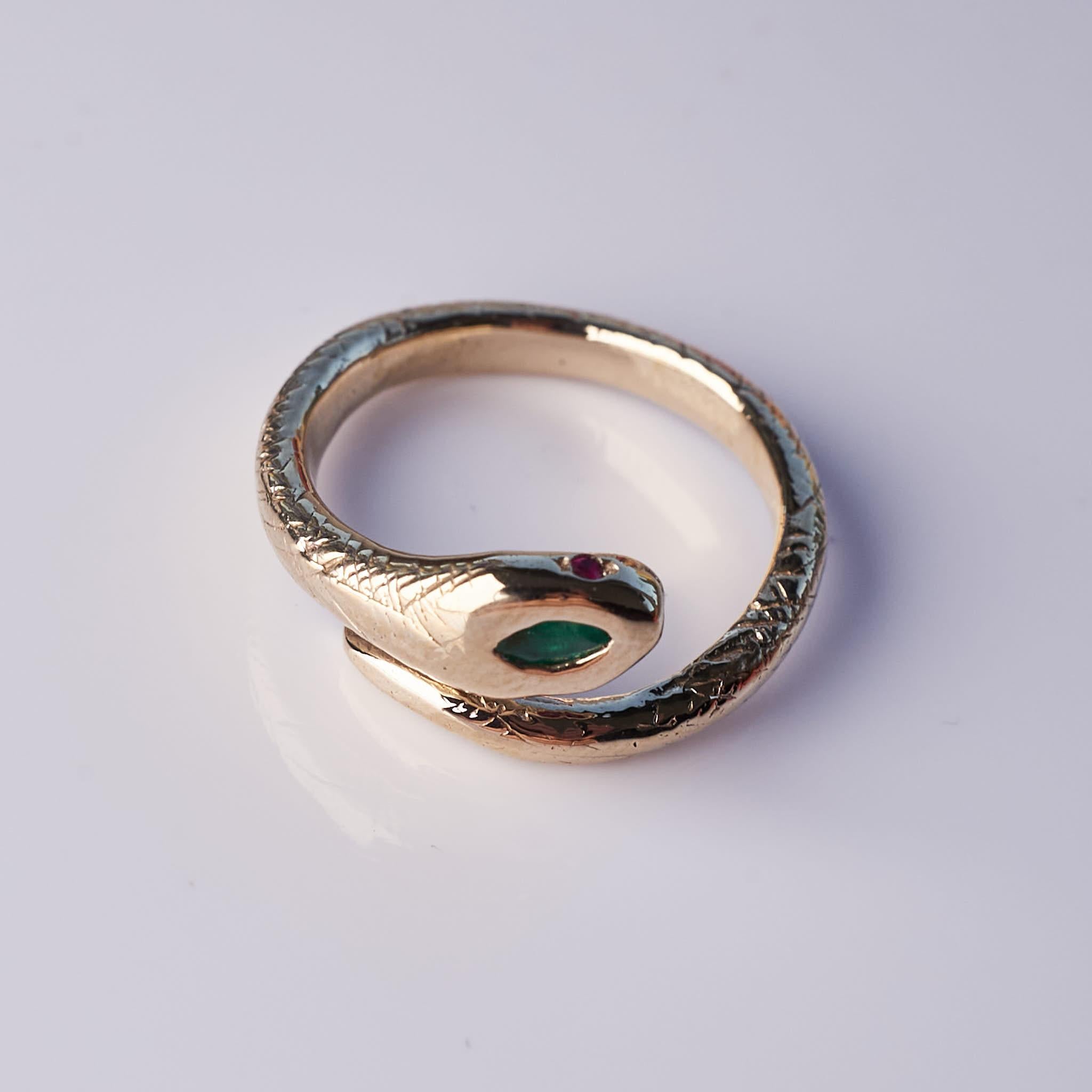 Emerald Snake Ring Gold Ruby Victorian Style Cocktail Adjustable J Dauphin For Sale 3
