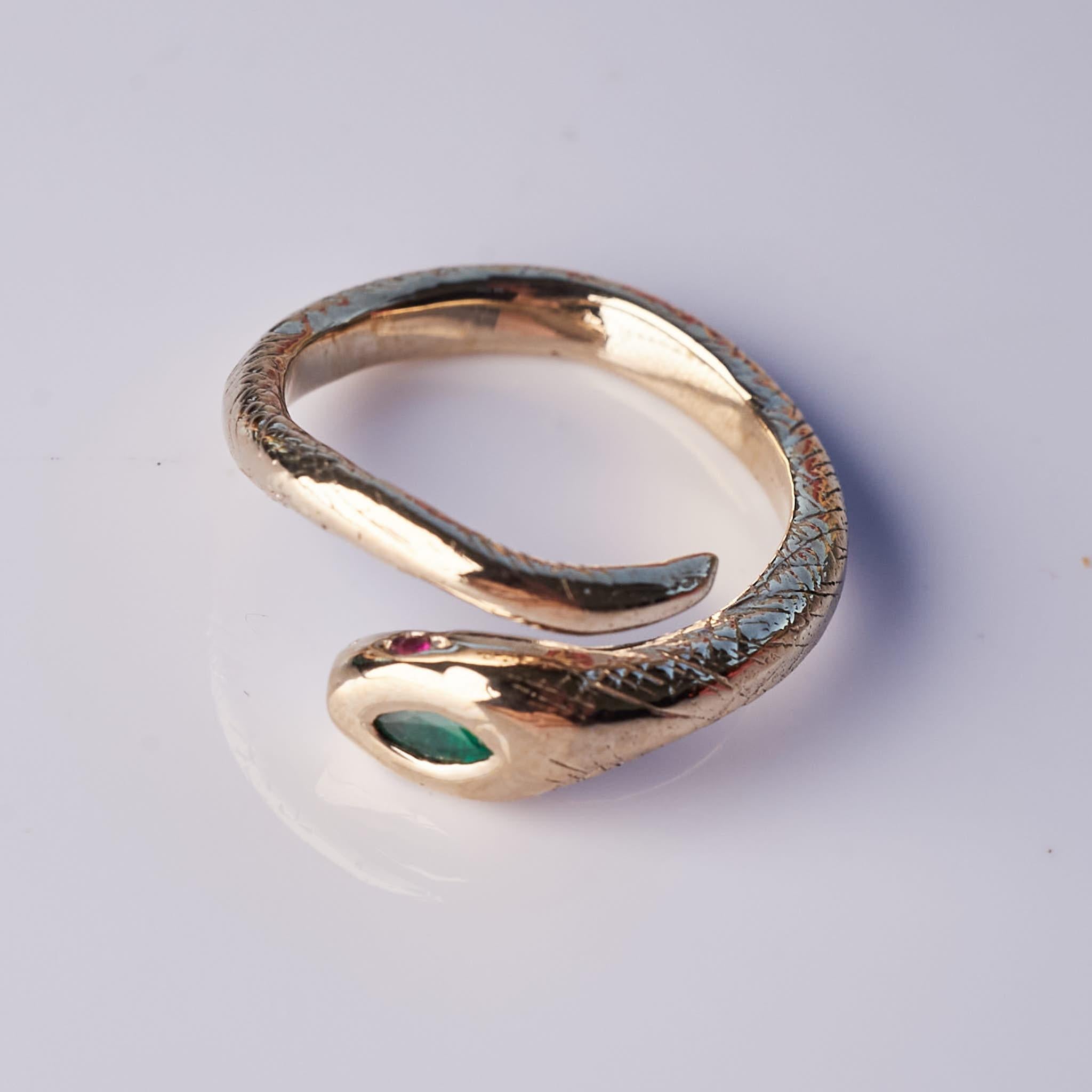 Emerald Snake Ring Gold Ruby Victorian Style Cocktail Adjustable J Dauphin For Sale 4