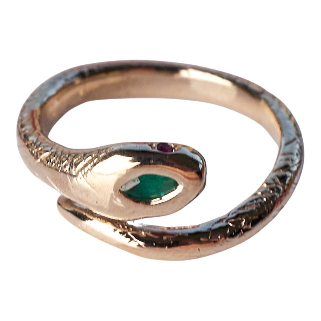 Emerald Snake Ring Gold Ruby Victorian Style Cocktail Adjustable J Dauphin For Sale