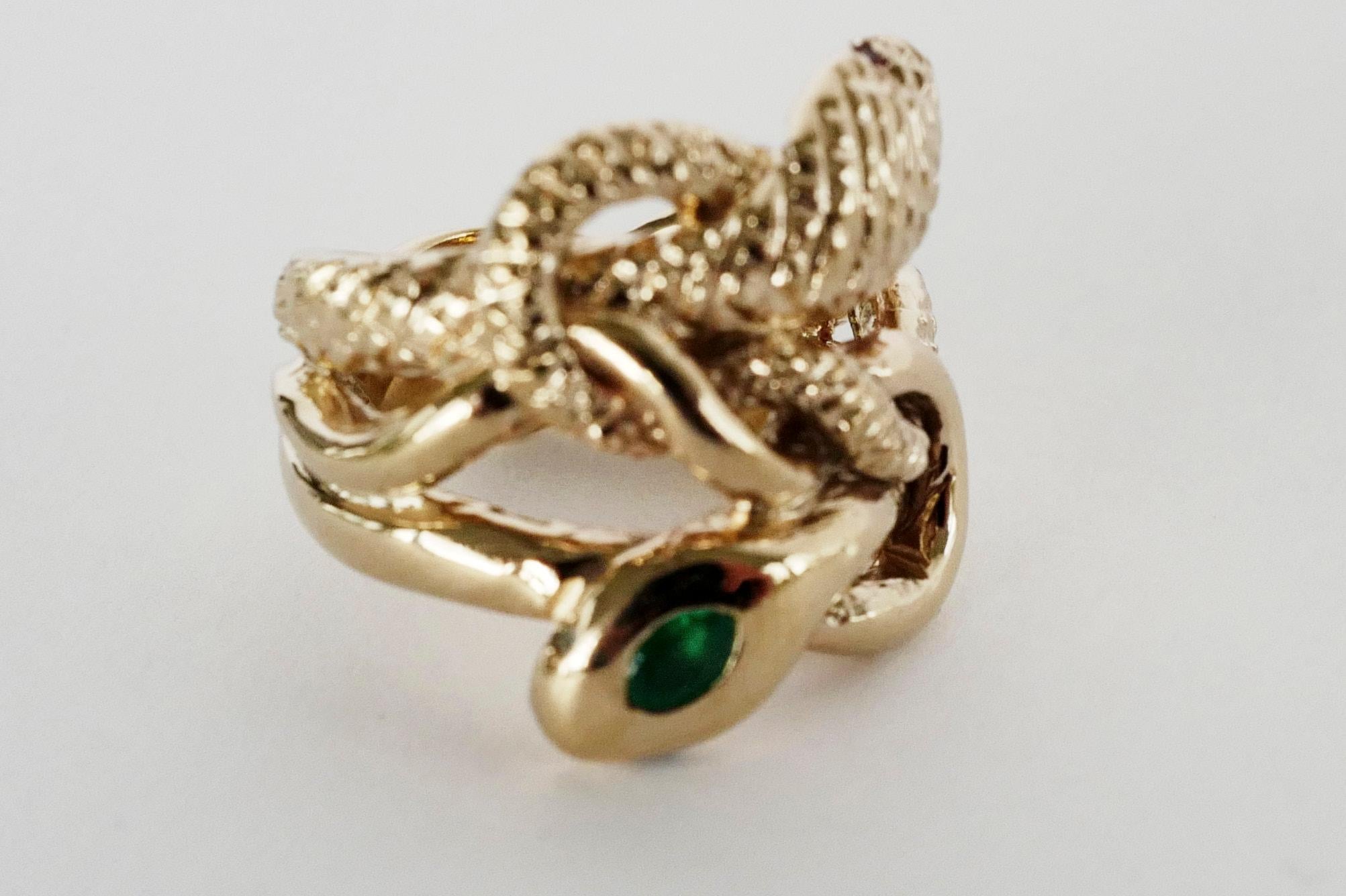Emerald Snake Ring Ruby Aquamarine Eyes Bronze Victorian Style J Dauphin In New Condition For Sale In Los Angeles, CA