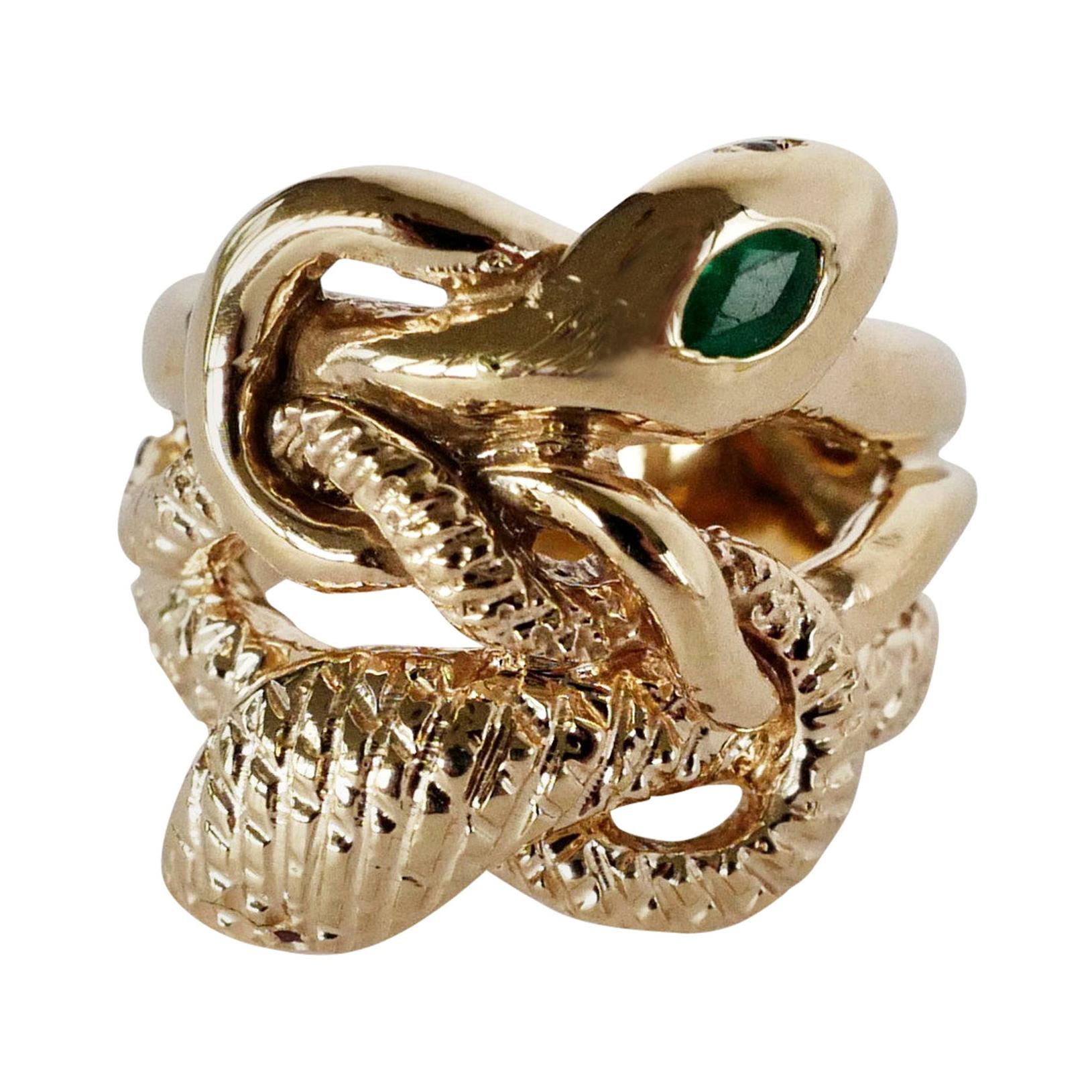 Emerald Snake Ring Ruby Aquamarine Eyes Bronze Victorian Style J Dauphin For Sale