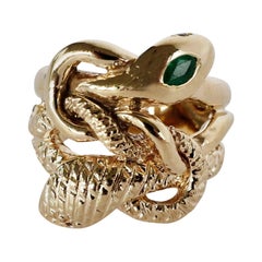 Emerald Snake Ring Ruby Aquamarine Eyes Bronze Victorian Style J Dauphin