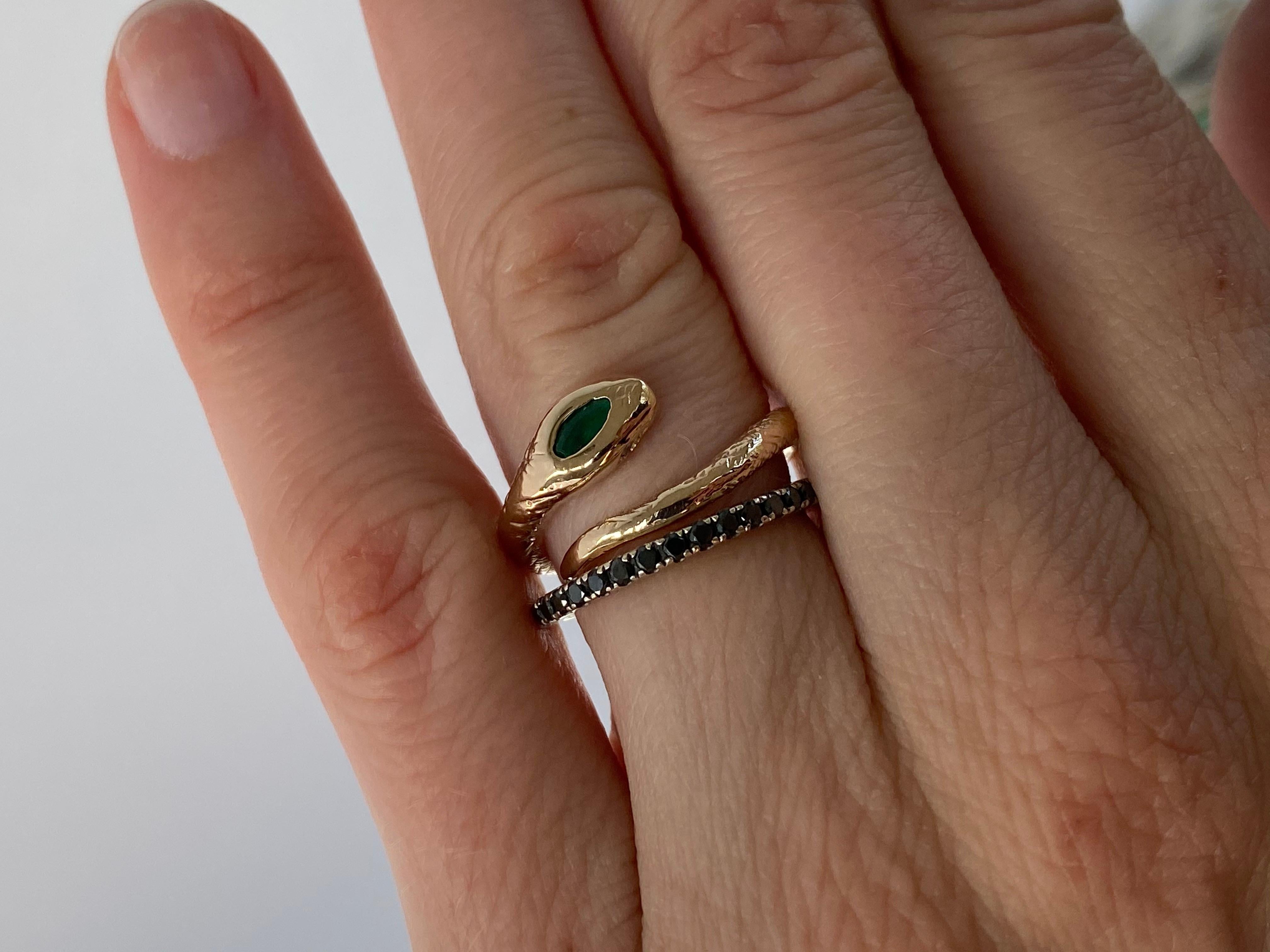 Emerald on the head of a Snake Ring made in Victorian Style with Ruby eyes in 14 k Gold J Dauphin

J DAUPHIN 
