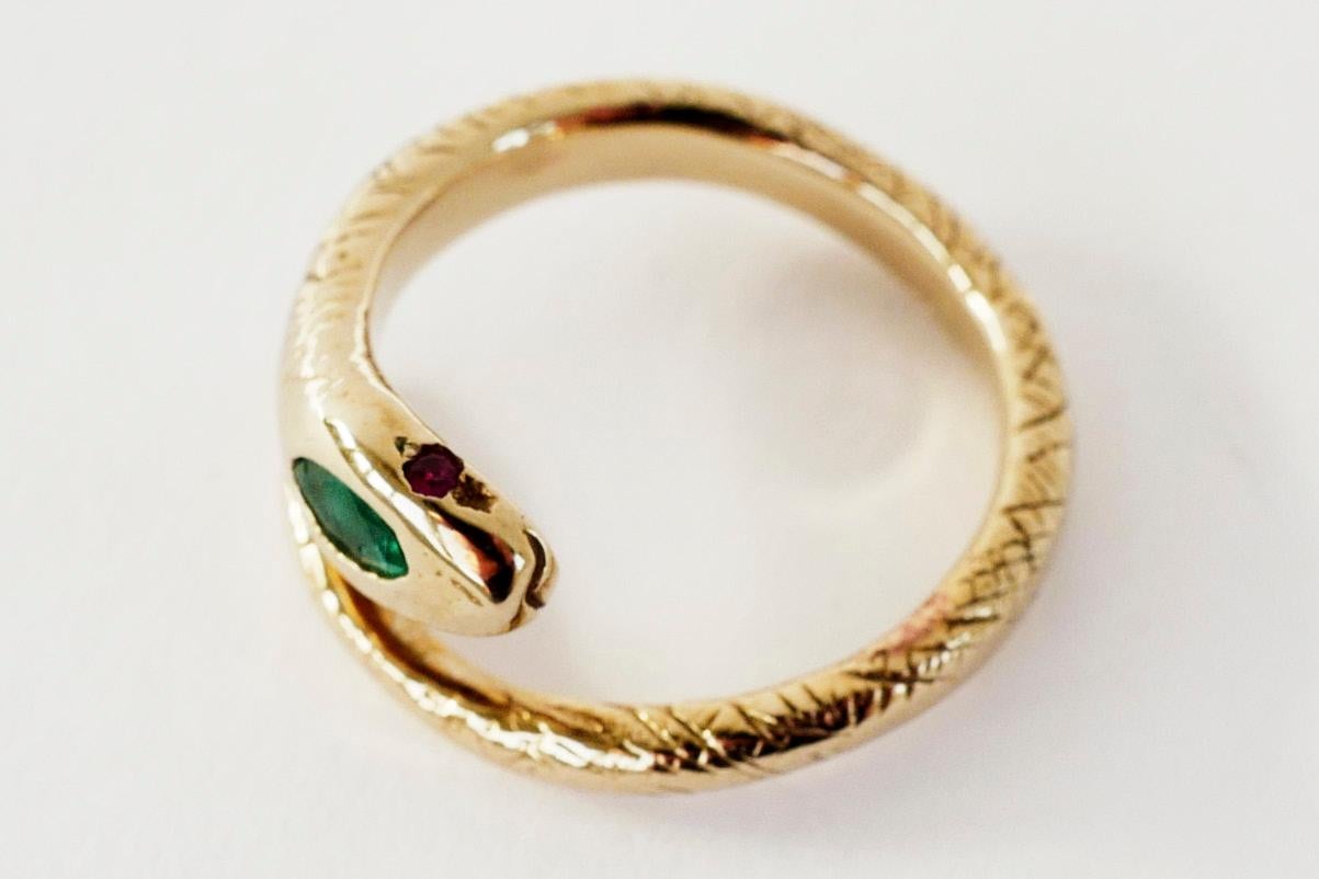 Victorian Emerald Snake Ring Gold Ruby For Sale