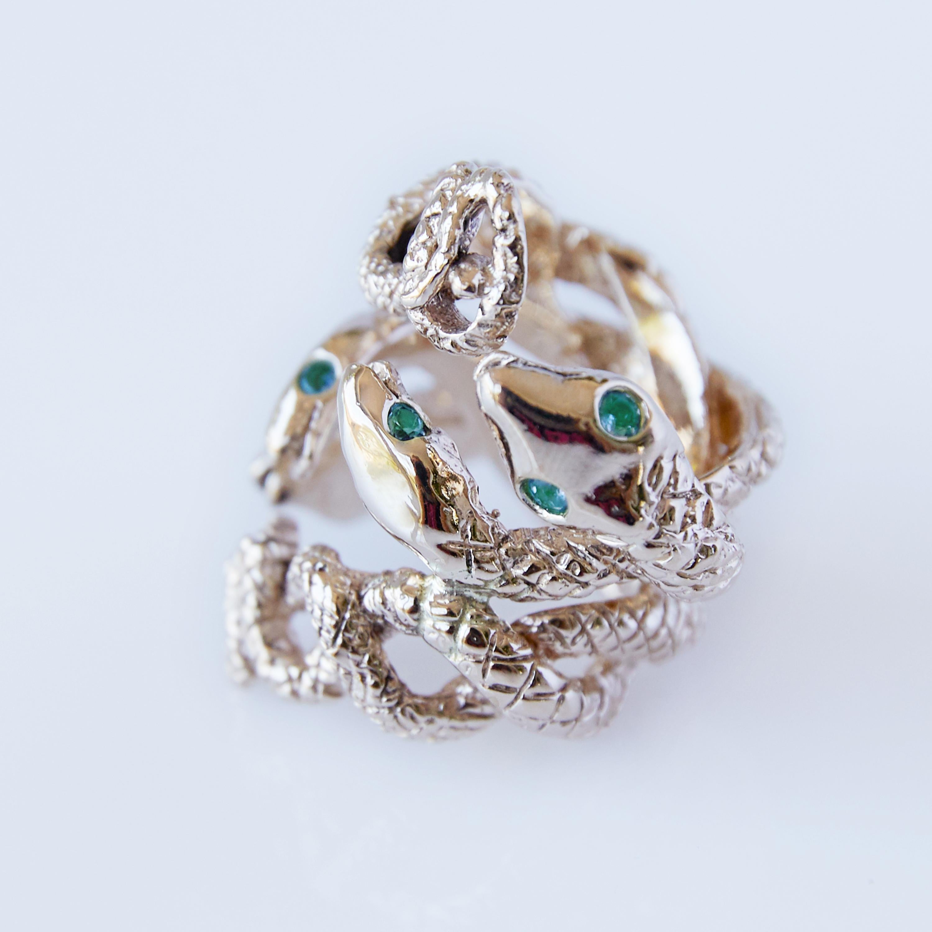 Contemporary Emerald Snake Ring Cocktail Ring Bronze Onesie  Statement Ring J Dauphin For Sale